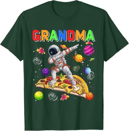 Grandma Dabbing Astronaut Riding Pizza Cute Planets Space T-Shirt - T-Shirt | Forest