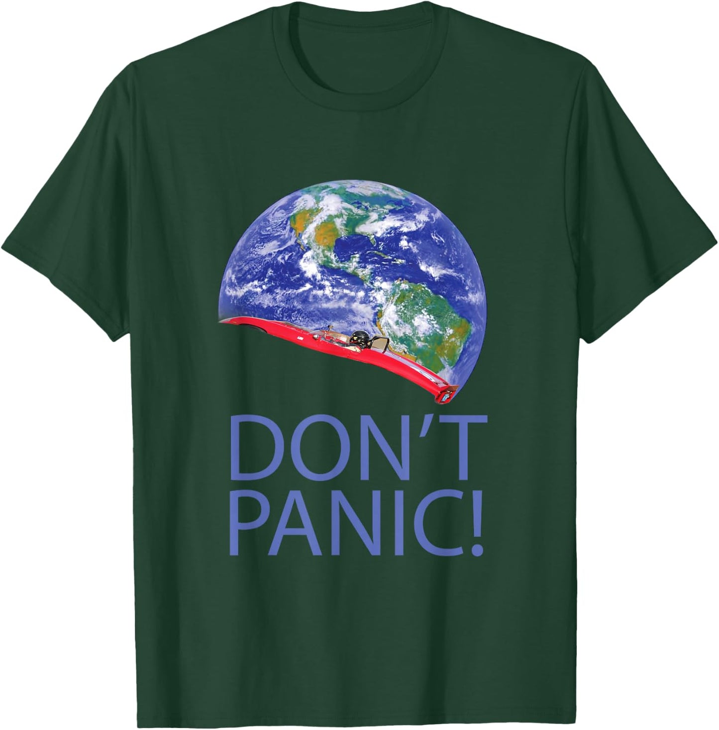 Don't Panic Red Electric Car and Starman Into Space T-Shirt - T-Shirt | Forest