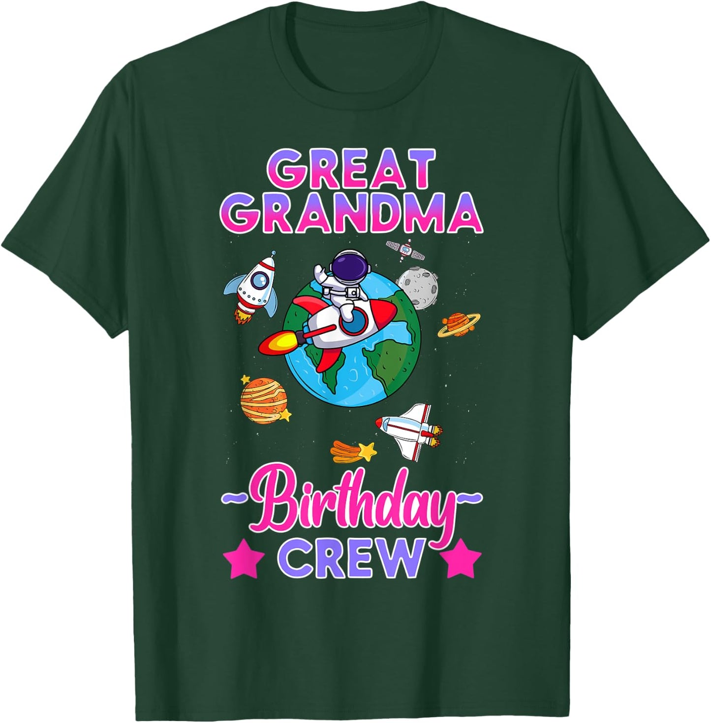 Great Grandma Of The Birthday Crew Space Party Planet Bday T-Shirt - T-Shirt | Forest