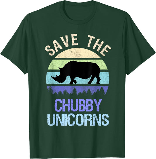 Vintage Sunset Save The Chubby Unicorns Fat Rhino T-Shirt - T-Shirt | Forest