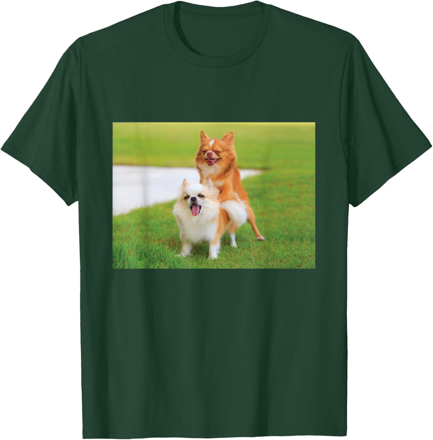 Fun Two Dogs Humping Chihuahua Pet Owner Humor Dog Lover T-Shirt - T-Shirt | Forest
