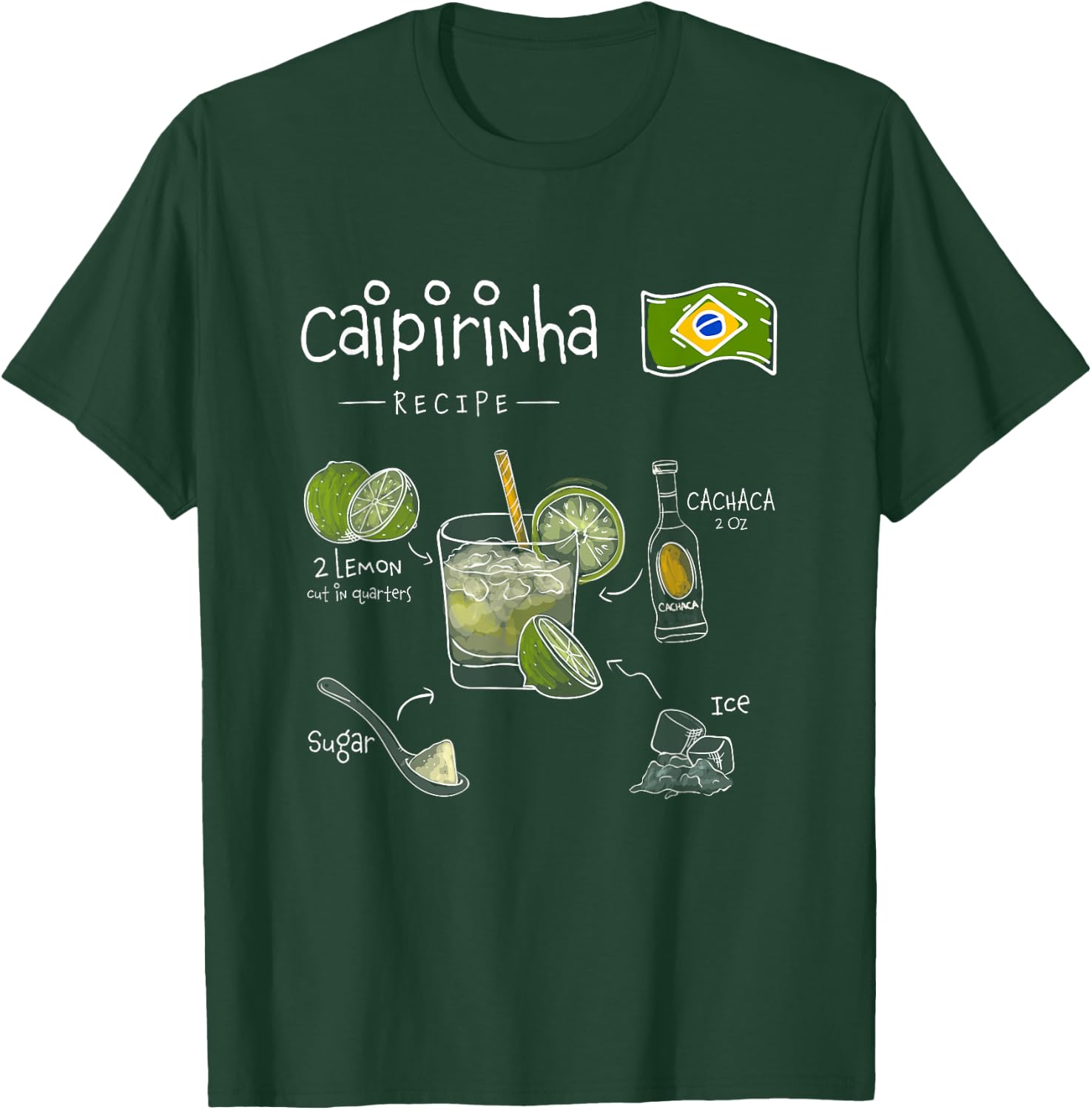 Caipirinha Brazilian Cocktail Classic Bartender Recipe T-Shirt - T-Shirt | Forest
