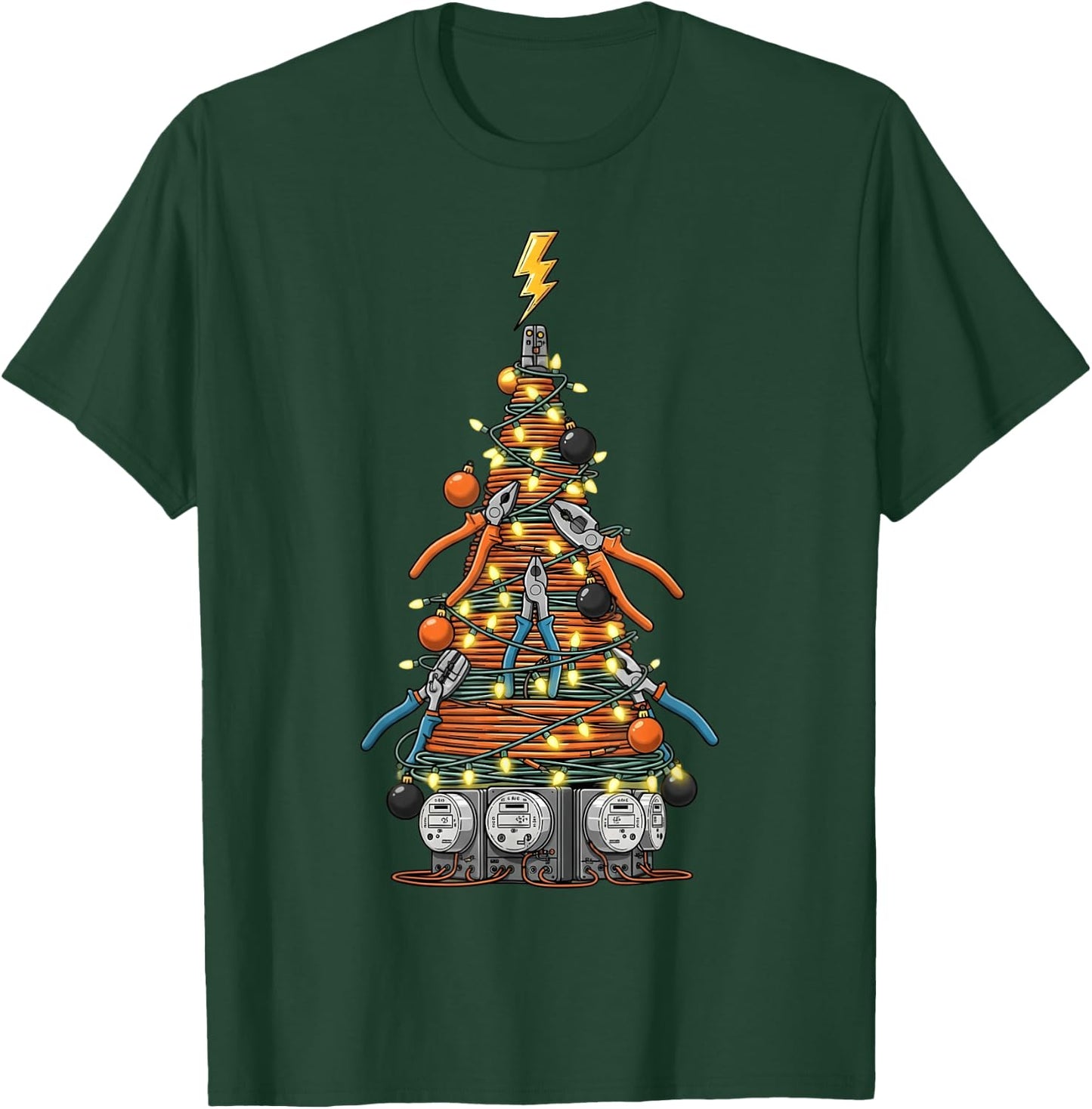 Funny Electrician Christmas Tree Xmas Graphic Men Women T-Shirt - T-Shirt | Forest