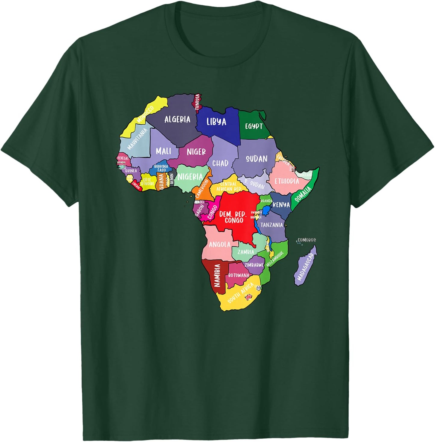 Colourful Africa Map with Country Names, African Continent T-Shirt - T-Shirt | Forest