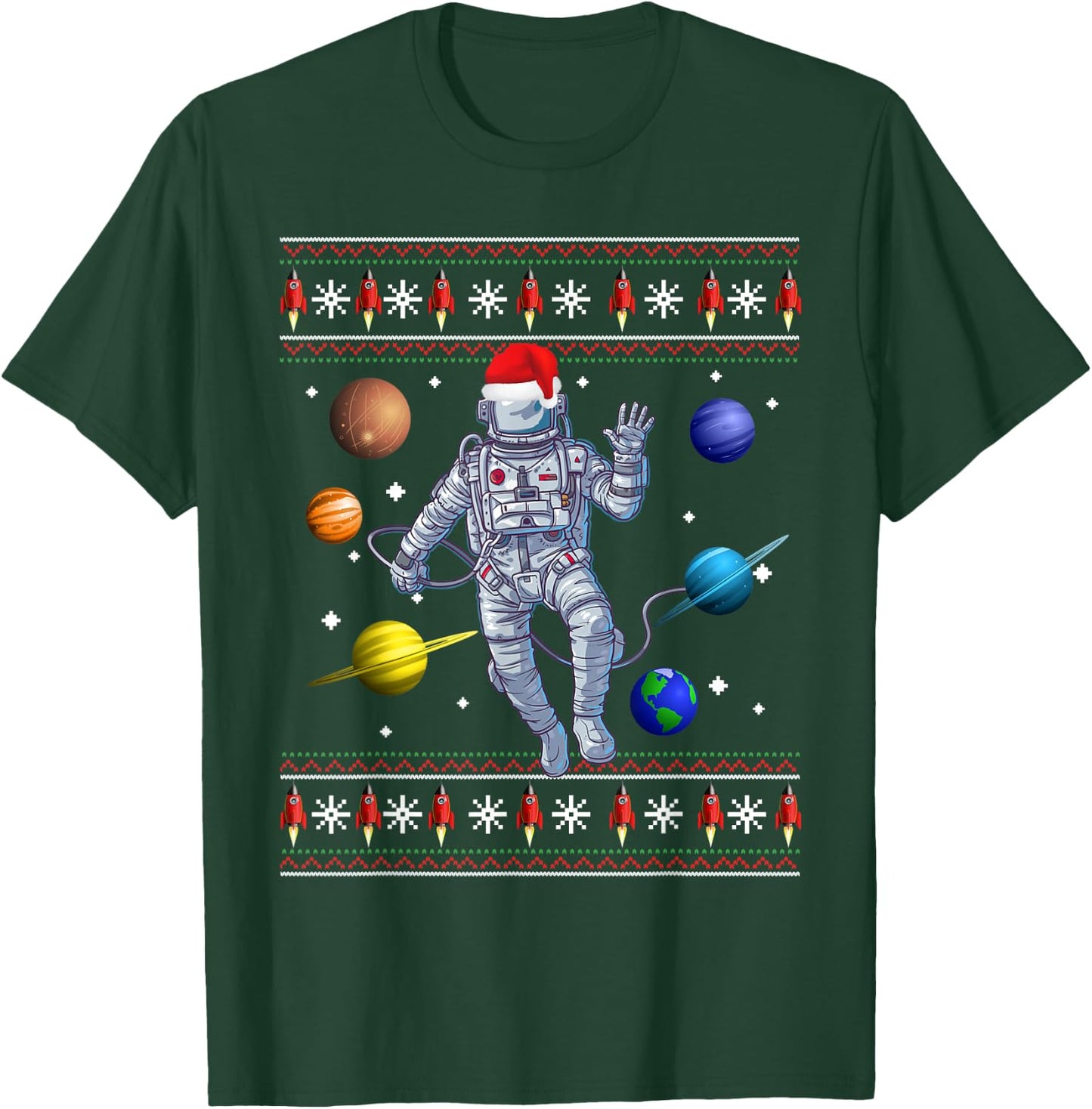 Astronaut Space Planets Lover Ugly Christmas Sweater Style T-Shirt - T-Shirt | Forest