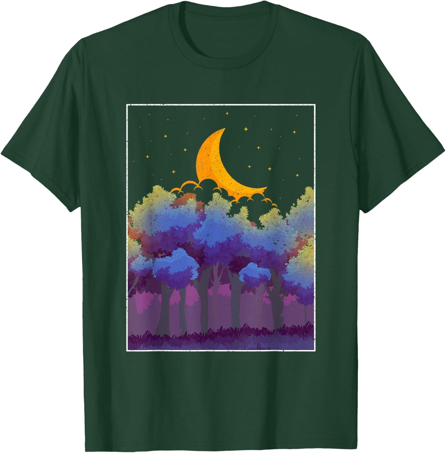 Crescent Moon Forest Trees Outdoor Moonlight Nature T-Shirt - T-Shirt | Forest