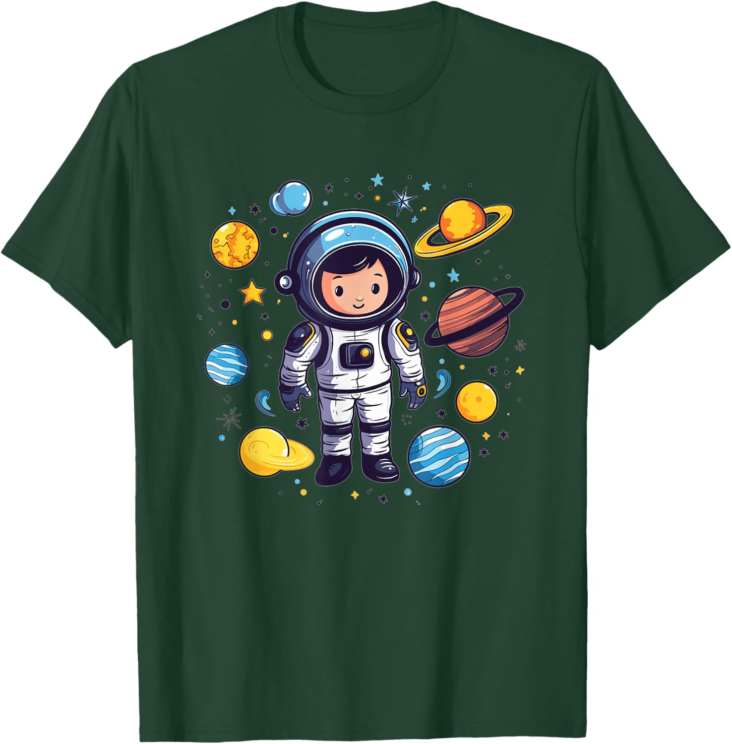 Cute Astronaut With Planets I Kids Astronaut T-Shirt - T-Shirt | Forest