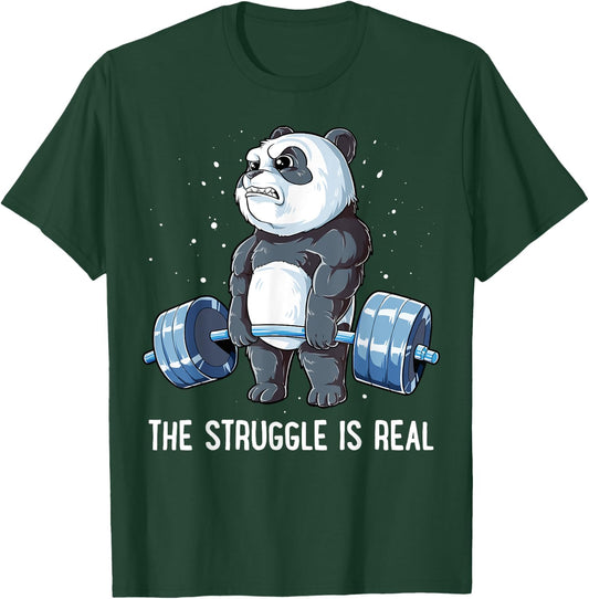 Panda The Struggle Is Real Weightlifting Fitness Gym Funny T-Shirt - T-Shirt | Forest