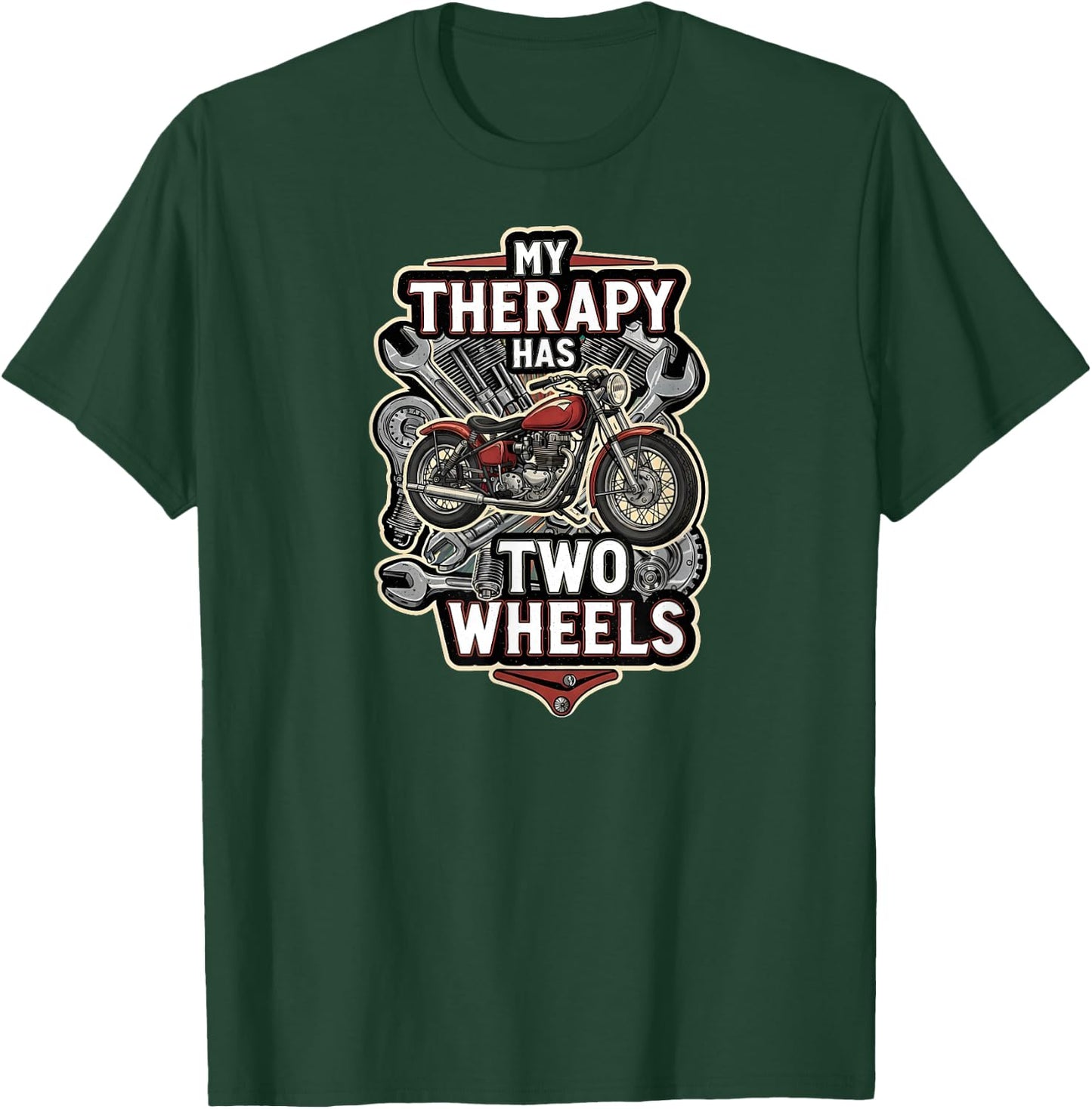 Motorcycle Rider Therapy Two Wheels Vintage Bike T-Shirt - T-Shirt | Forest
