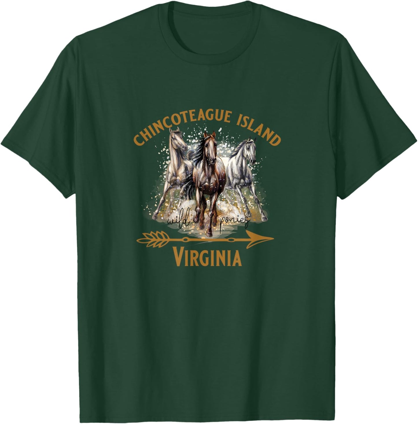 Chincoteague Island Virginia USA Wild Ponies Horses Souvenir T-Shirt - T-Shirt | Forest