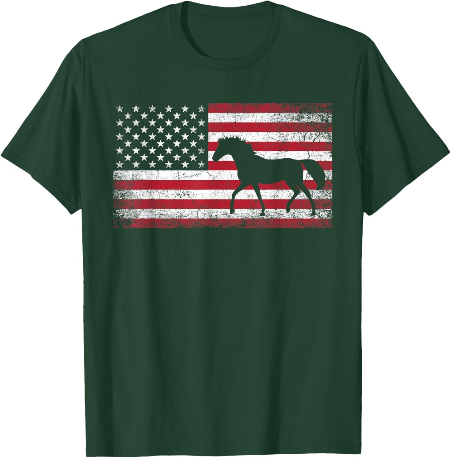 Horse Riding Cowboy Cowgirl 4th of July American Flag USA T-Shirt - T-Shirt | Forest