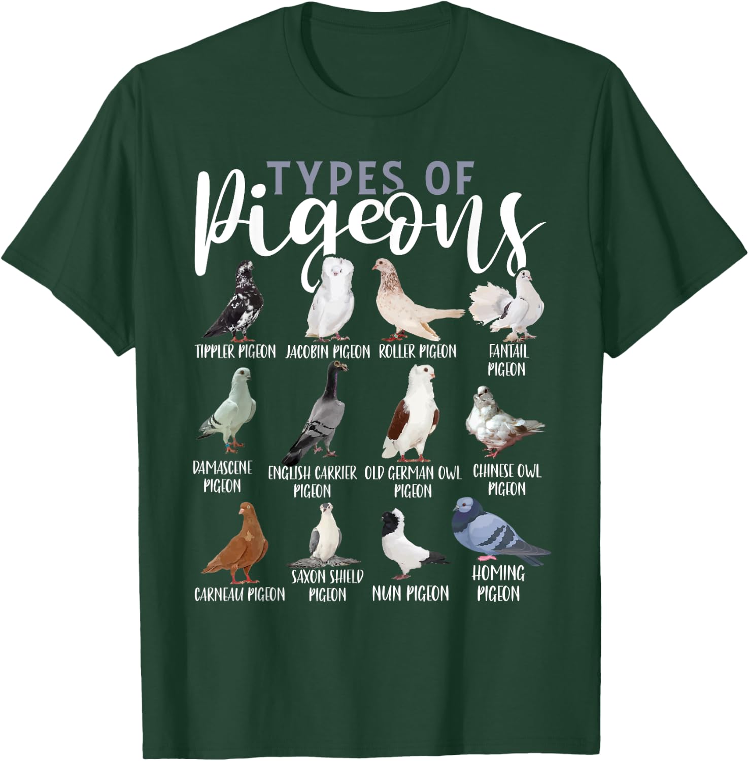 Types of Pigeons Shirt Bird Lover Homing Pigeon Racing T-Shirt - T-Shirt | Forest
