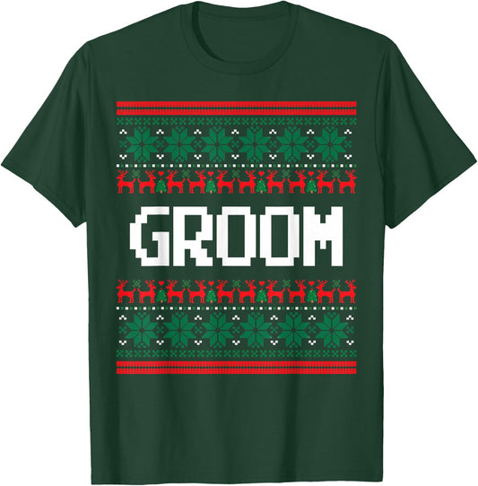 Groom Bride Ugly Christmas Sweater Wedding Engagement T-Shirt - T-Shirt | Forest