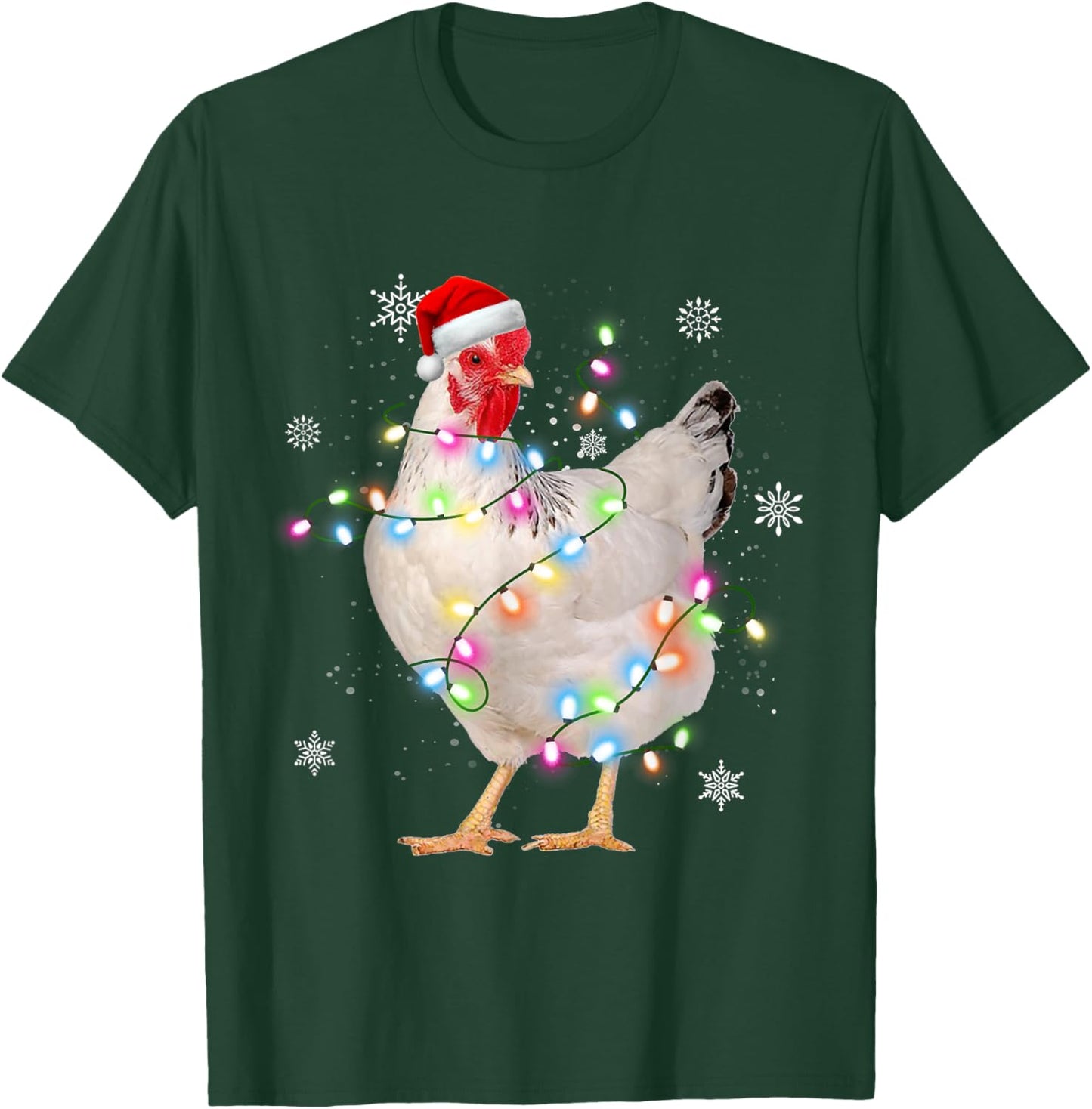 Santa Chicken Christmas Lights Farmer Xmas Chicken Lover T-Shirt - T-Shirt | Forest