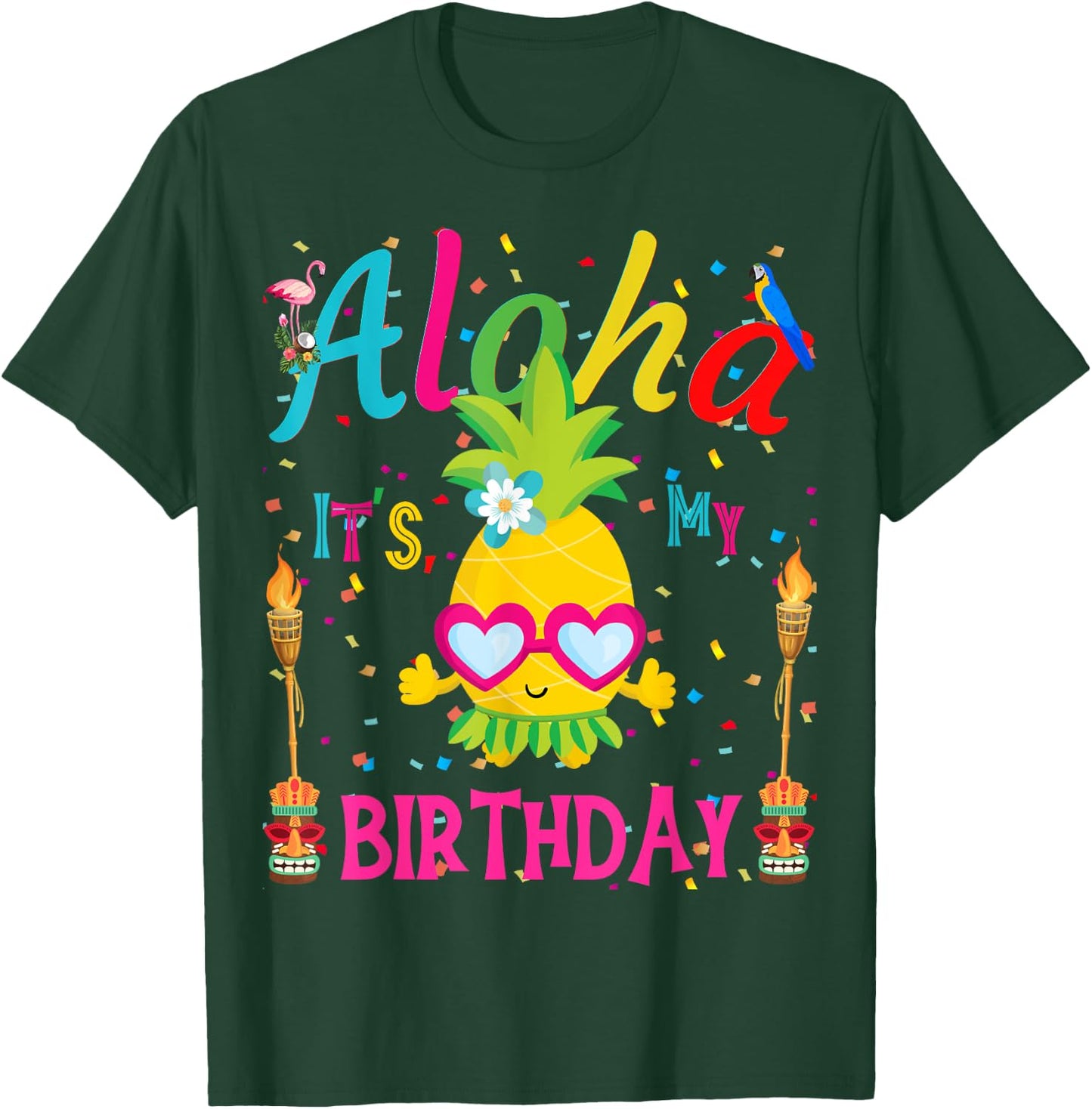 Aloha It's My Birthday Hawaii Girl Women's Pineapple Luau T-Shirt - T-Shirt | Forest
