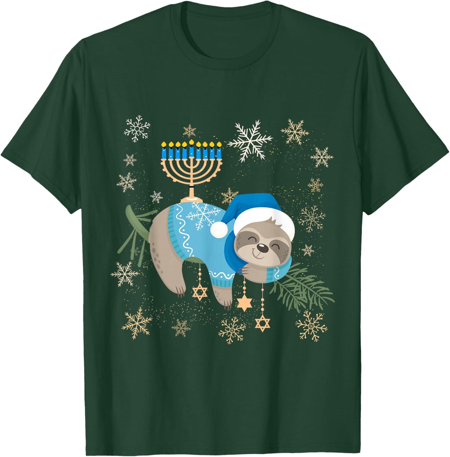 Funny Hanukkah Sloth Jewish Chanukah Sleeping Men Women Kids T-Shirt - T-Shirt | Forest