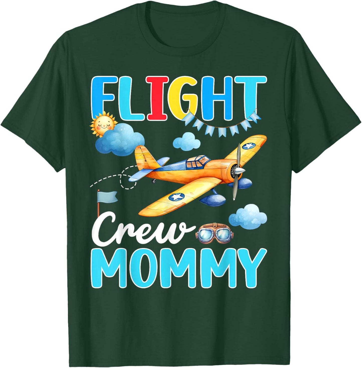 Flight Crew Mommy Birthday Squad Airplane Matching Family T-Shirt - T-Shirt | Forest