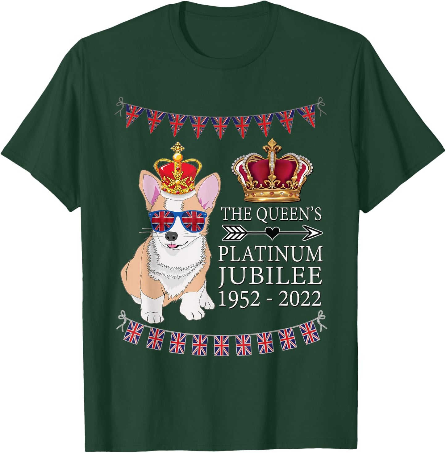 British Queen Platinum Jubilee Souvenir Union Jack Corgi T-Shirt - T-Shirt | Forest
