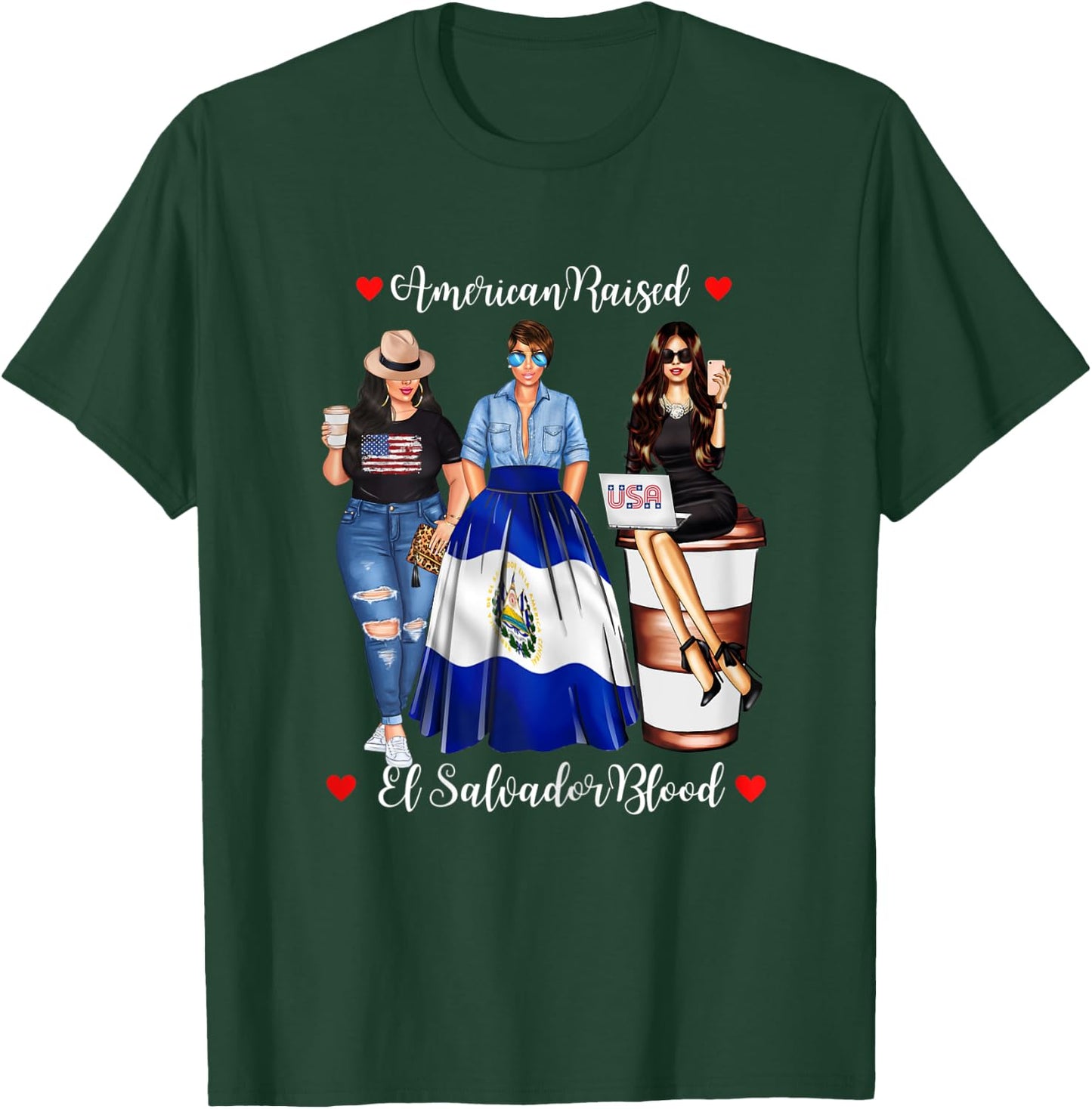 American Raised El Salvador Blood USA Flag San Salvadorian T-Shirt - T-Shirt | Forest