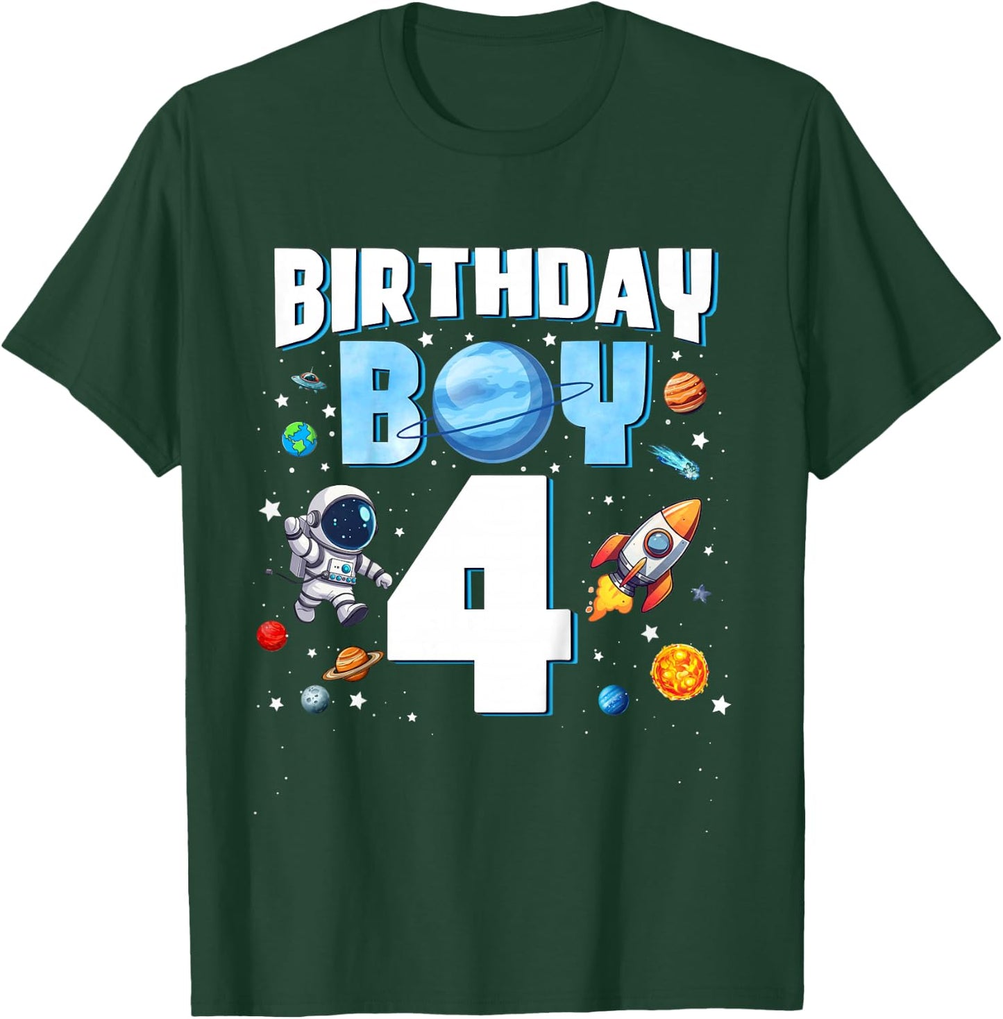 Kids 4 Year Old Astronaut Birthday Boy Outer Space 4th Birthday T-Shirt - T-Shirt | Forest
