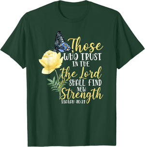 Christian Bible Verse Butterfly Rose Flower Isaiah 40:31 T-Shirt - T-Shirt | Forest