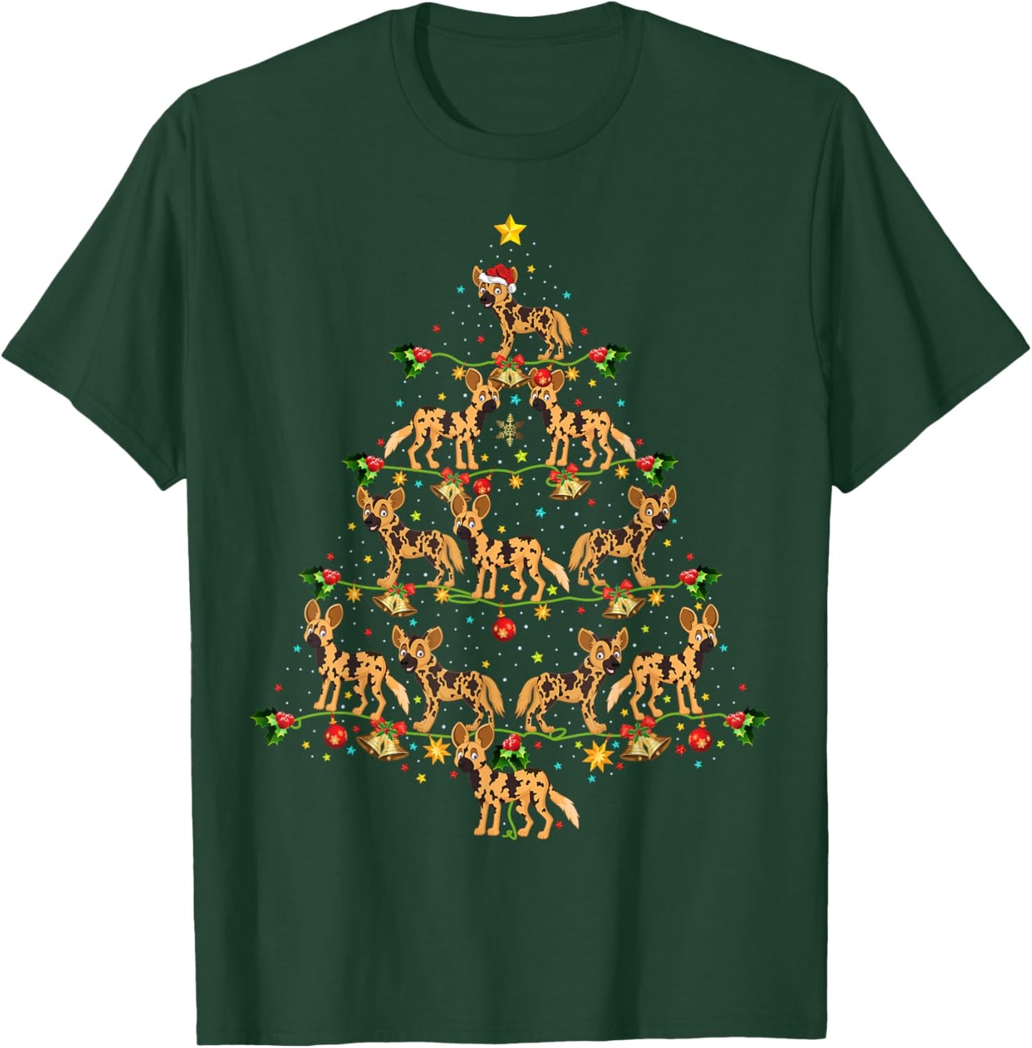 African Wild Dog Xmas Tree Gift African Wild Christmas Men Women Kids T-Shirt - T-Shirt | Forest