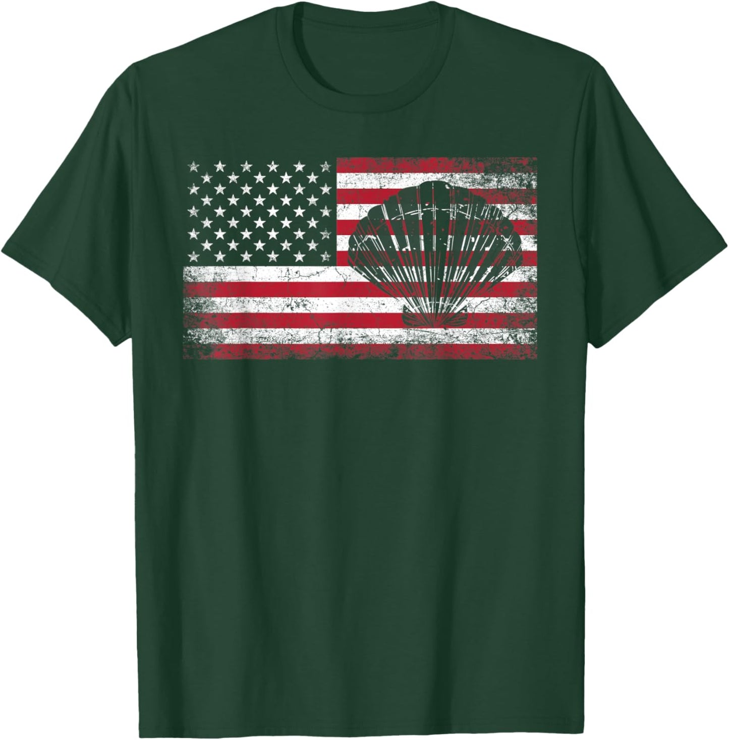 Seashell Sea Shell Ocean 4th of July American Flag Patriotic Women Kids Men T-Shirt - T-Shirt | Forest