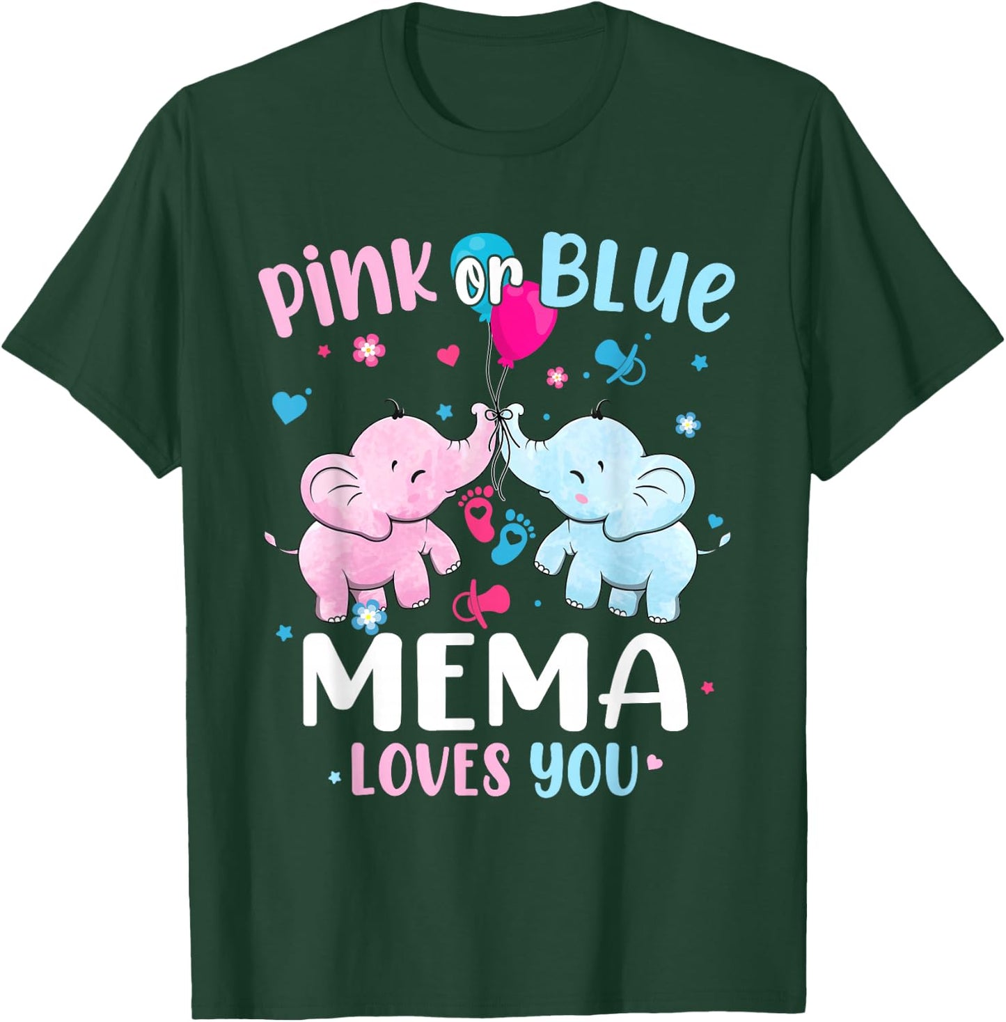 Pink or Blue Mema Loves You Gender Reveal Elephant Grandma T-Shirt - T-Shirt | Forest