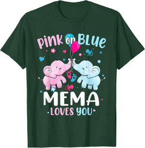 Pink or Blue Mema Loves You Gender Reveal Elephant Grandma T-Shirt - T-Shirt | Forest