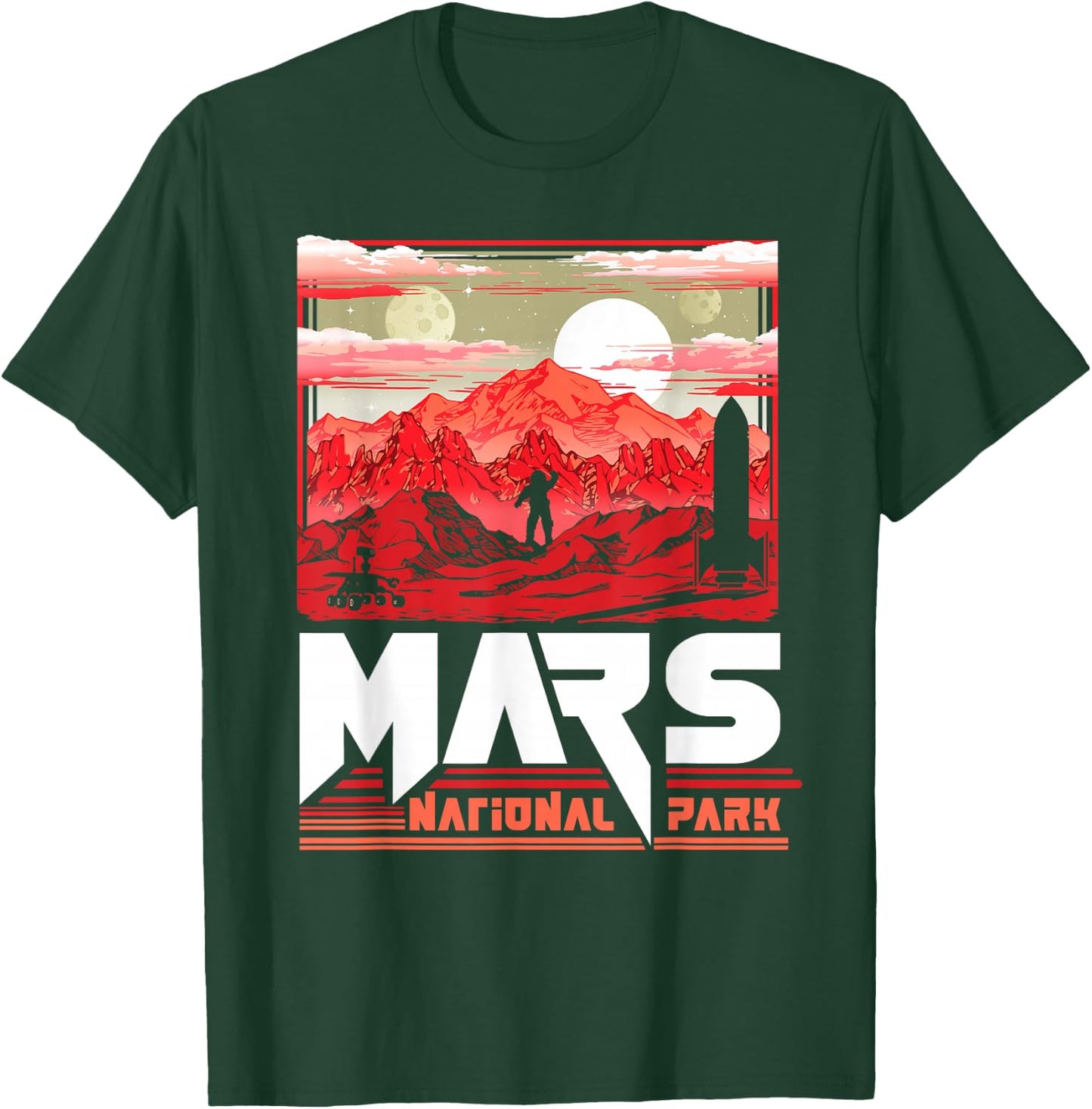 Mars National Park Vintage Sci-Fi Martian Exploration Space T-Shirt - T-Shirt | Forest