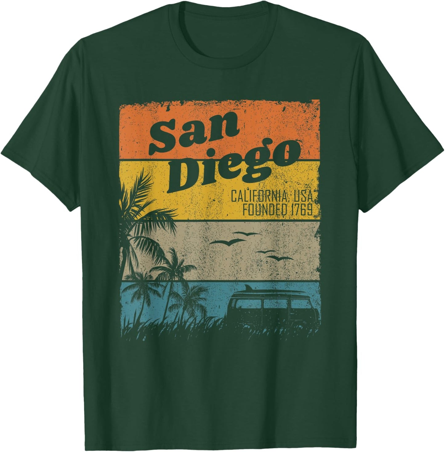 San Diego Vintage California Beach Surfing Retro San Diego T-Shirt - T-Shirt | Forest