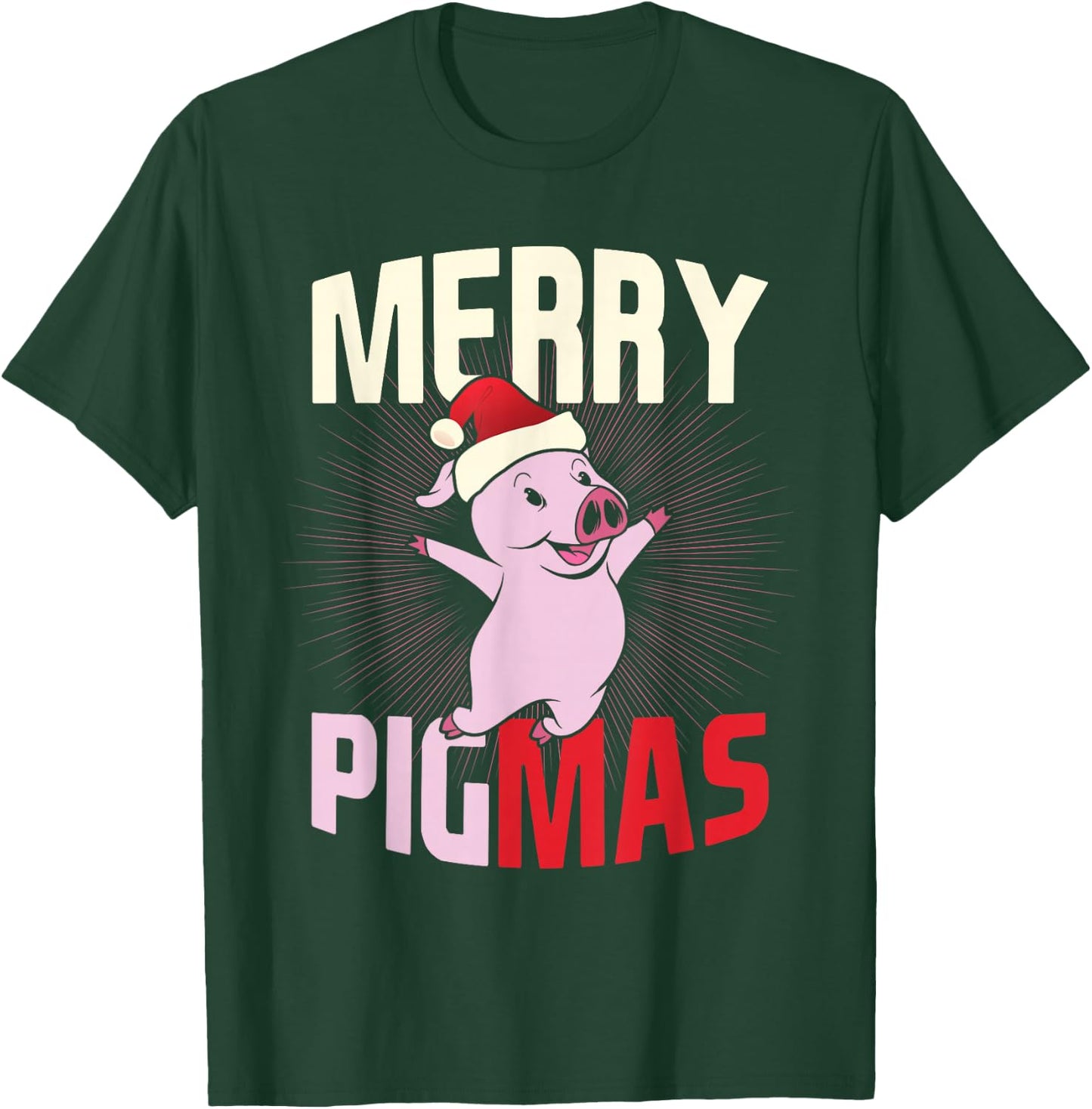 Pigmas Happy Pig Santa Hat Merry Christmas T-Shirt - T-Shirt | Forest