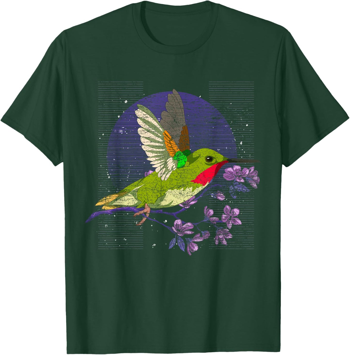 Floral Animal Bird Beautiful Flowers Vintage Hummingbird T-Shirt - T-Shirt | Forest