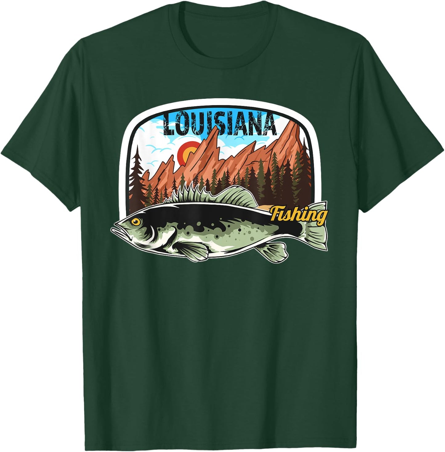 Fishing in Louisiana - Retro Nature Louisiana Fishing T-Shirt - T-Shirt | Forest