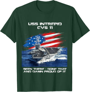 USS Intrepid CVS-11 Aircraft Carrier Veteran USA Flag Xmas Men T-Shirt - T-Shirt | Forest