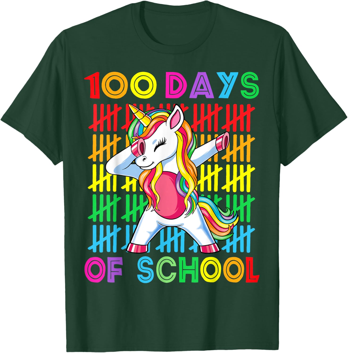 100 Days of School Unicorn Girls Teacher 100th Day of School T-Shirt - T-Shirt | Forest