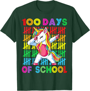 100 Days of School Unicorn Girls Teacher 100th Day of School T-Shirt - T-Shirt | Forest