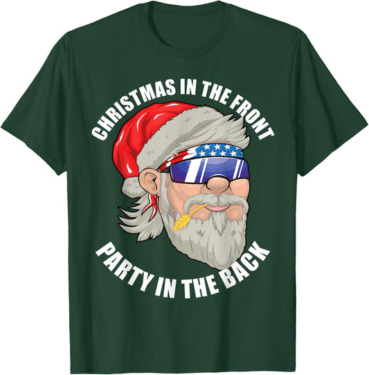 Christmas in the Front Party in the Back US Mullet Santa T-Shirt - T-Shirt | Forest