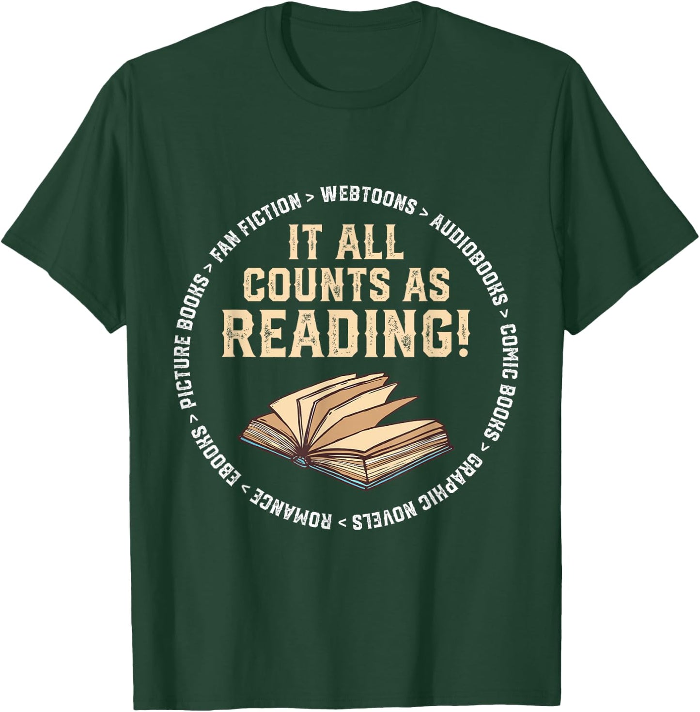 It All Counts As Reading Reader Librarian Teacher T-Shirt - T-Shirt | Forest