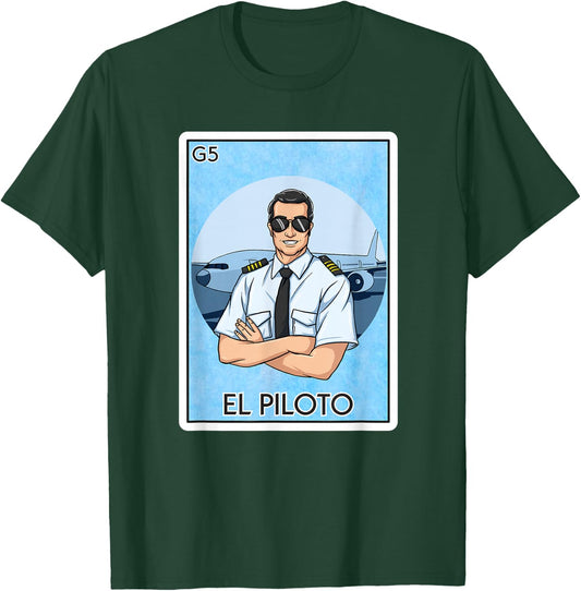 El Piloto The Pilot Card Mexican Lottery Card El Piloto T-Shirt - T-Shirt | Forest