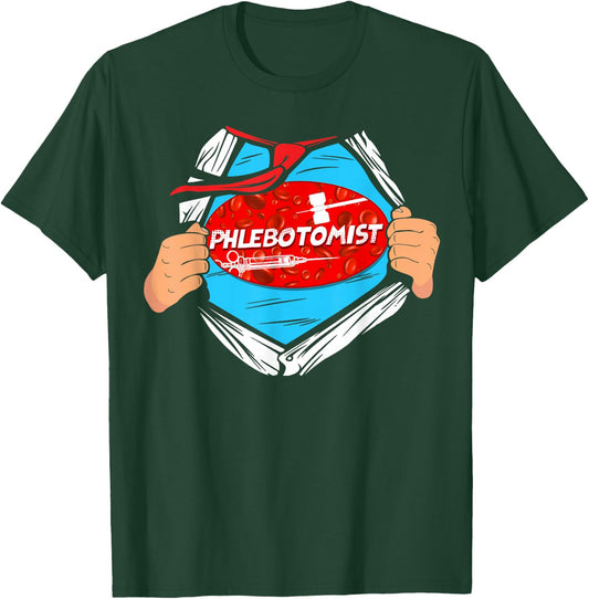 Phlebotomist Tech Technician Superhero T-Shirt - T-Shirt | Forest