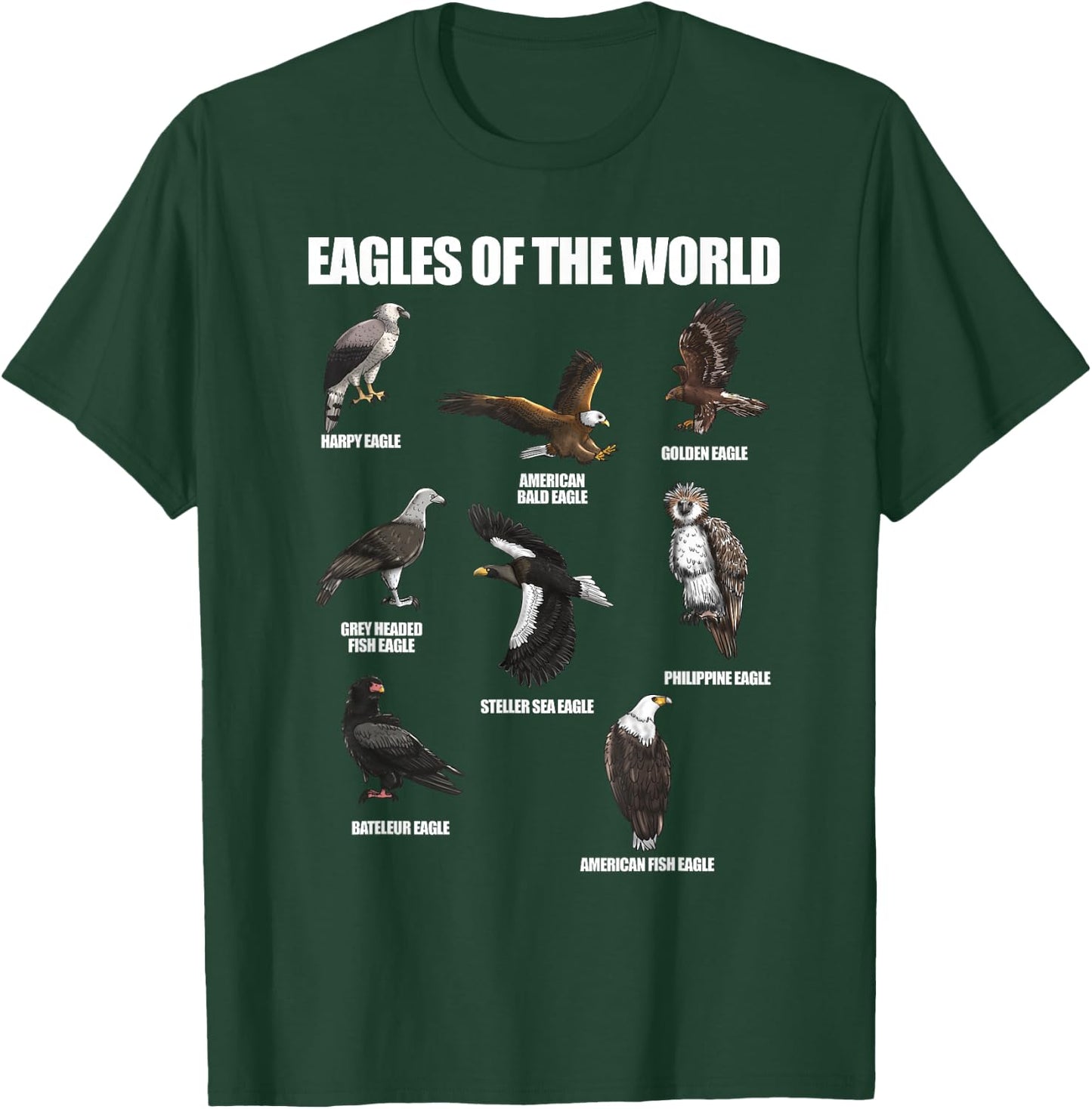 Eagles Of The World Educational Large Bird Animal T-Shirt - T-Shirt | Forest