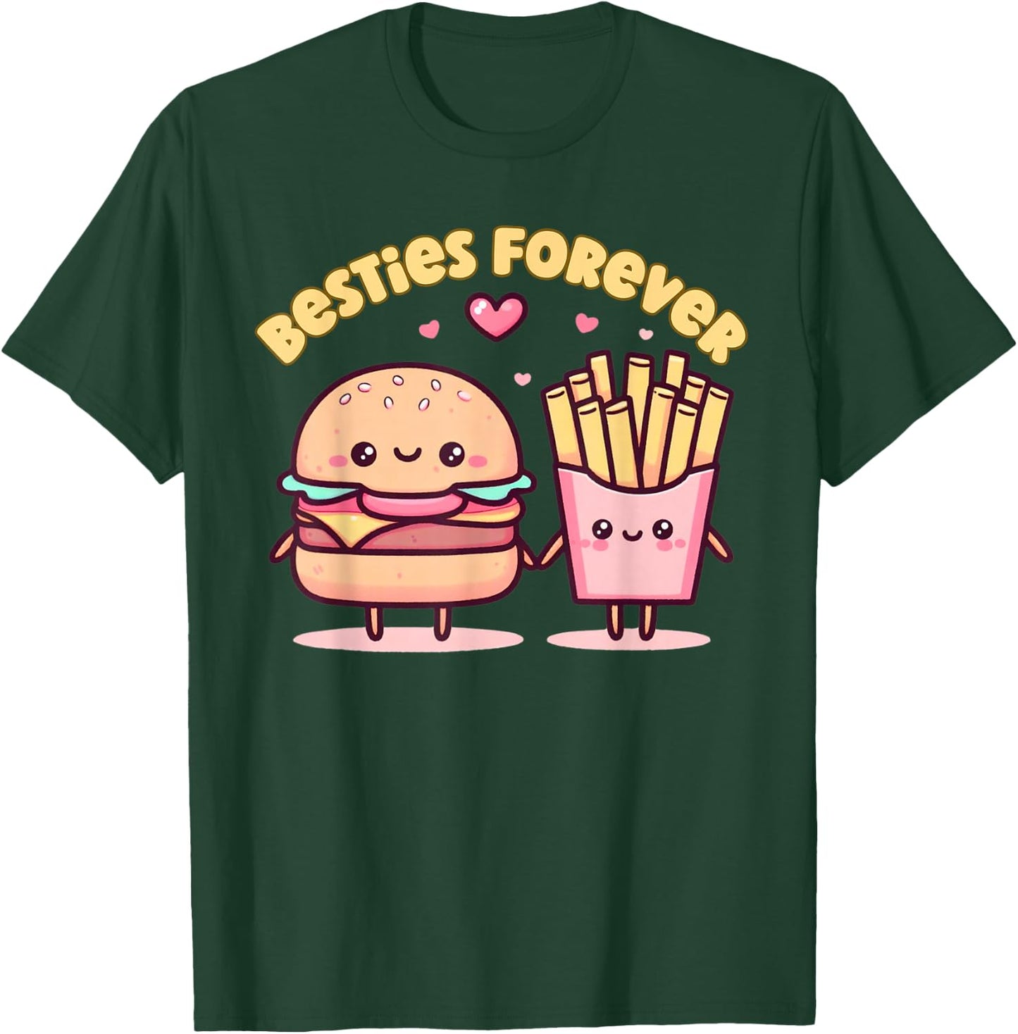 Besties Forever Burger Fries Kawaii for Kids Girls Boys T-Shirt - T-Shirt | Forest