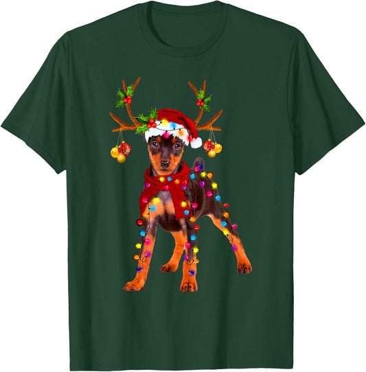 Santa min pin gorgeous reindeer Light Christmas T-Shirt - T-Shirt | Forest