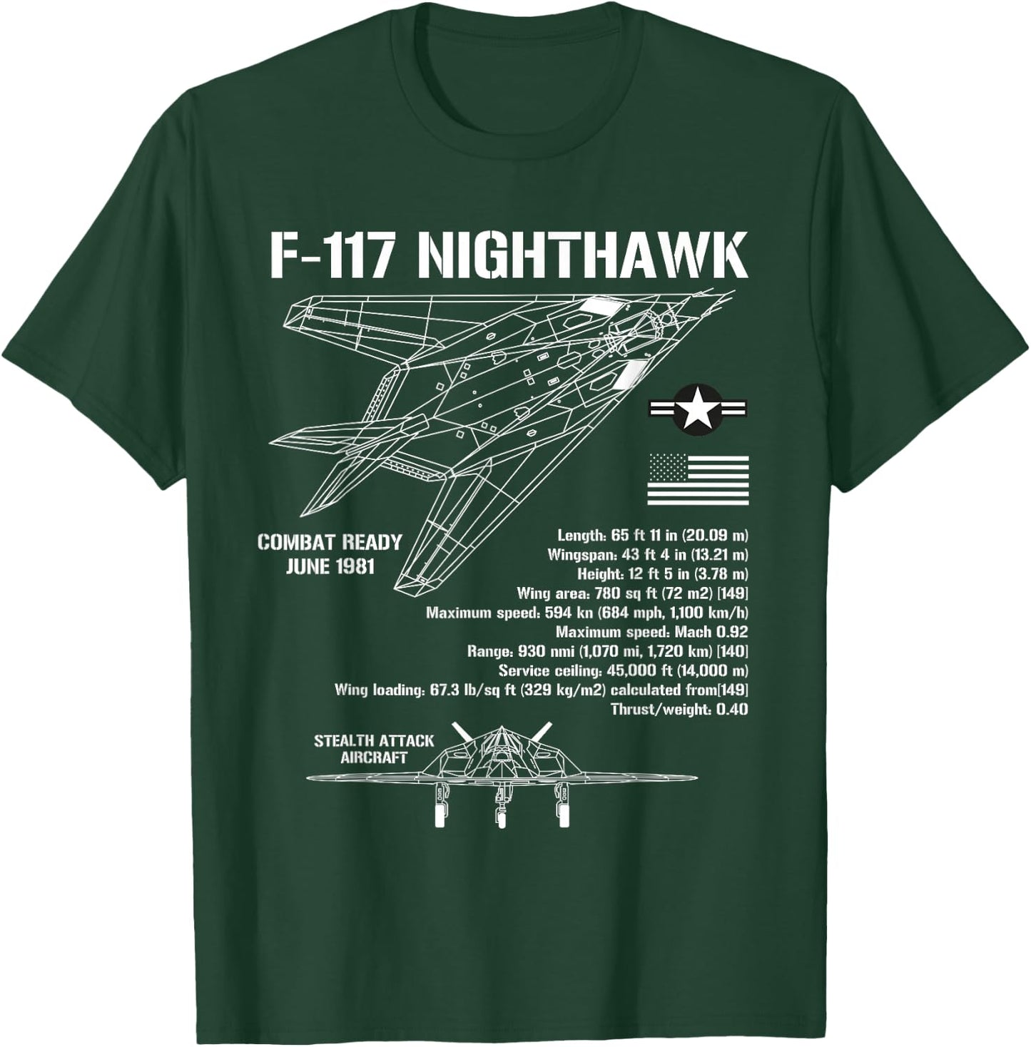 F117 Stealth Nighthawk Specs Military Aircraft F117 T-Shirt - T-Shirt | Forest