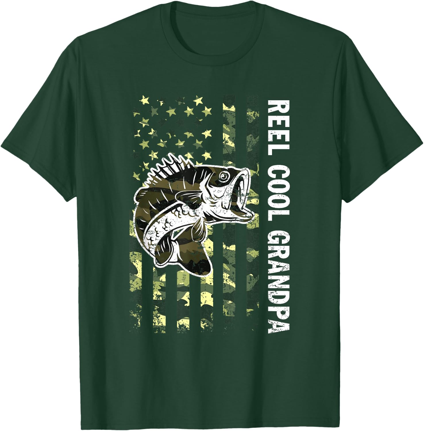 Reel Cool Grandpa Camouflage American Flag Fathers Day T-Shirt - T-Shirt | Forest
