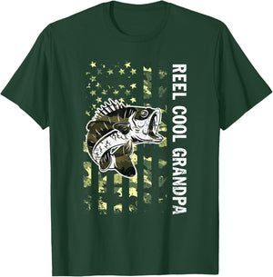 Reel Cool Grandpa Camouflage American Flag Fathers Day T-Shirt - T-Shirt | Forest