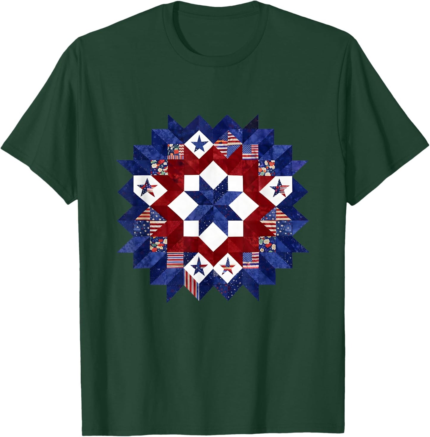 Patriotic Quilt Block Americana Quilting USA Flag Patchwork T-Shirt - T-Shirt | Forest