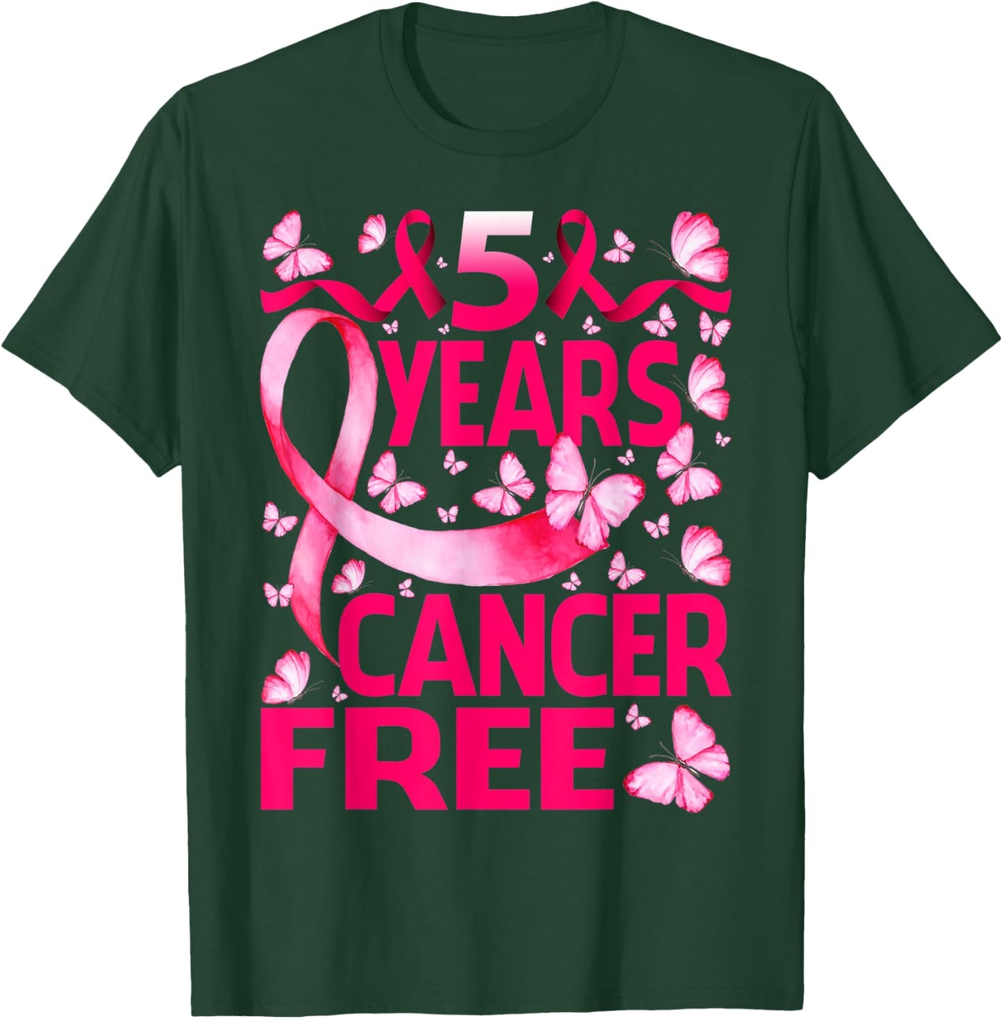 5 Years Breast Cancer Free Survivor Butterfly T-Shirt - T-Shirt | Forest