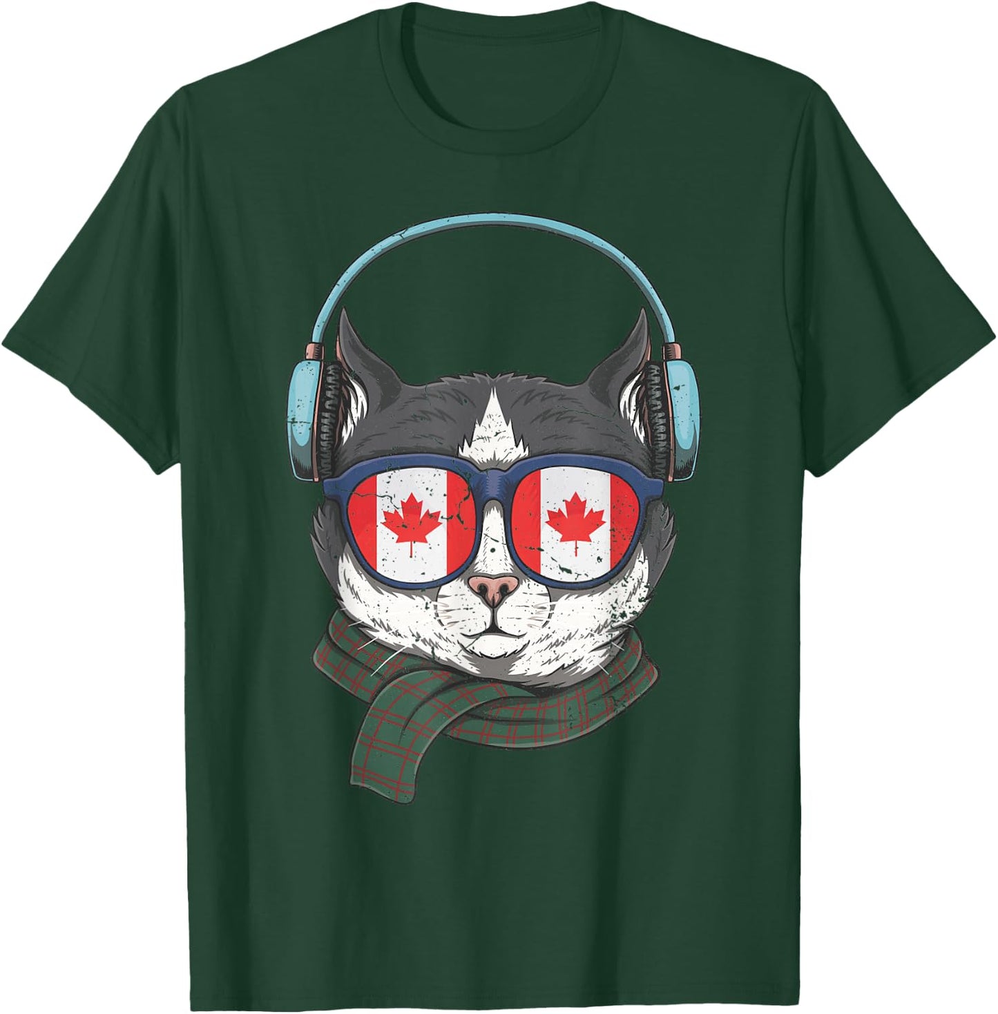 Canada Flag Canadian Cat Sunglasses Funny Men Women Kids T-Shirt - T-Shirt | Forest
